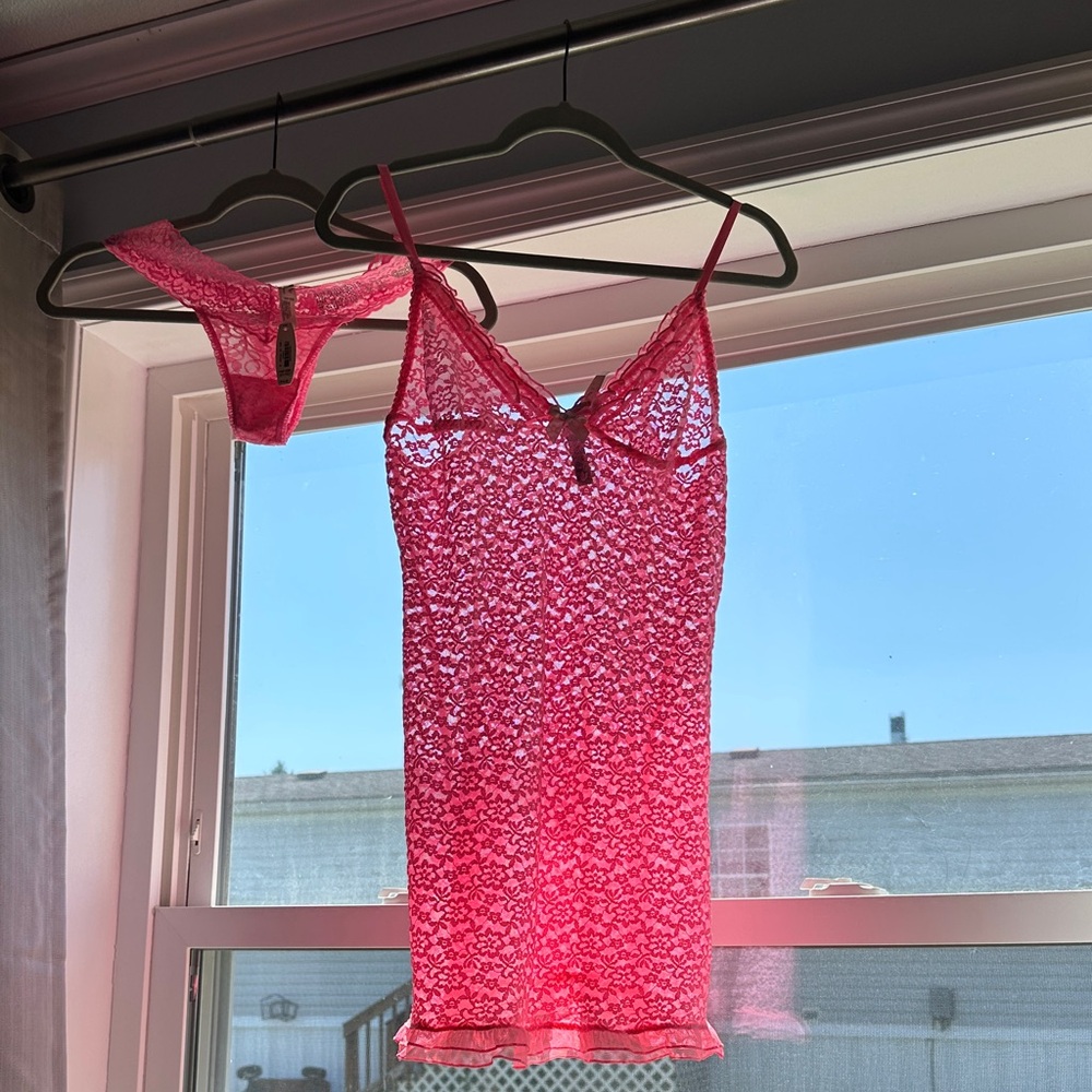 Victoria's Secret Vibrant Pink Lace Chemise